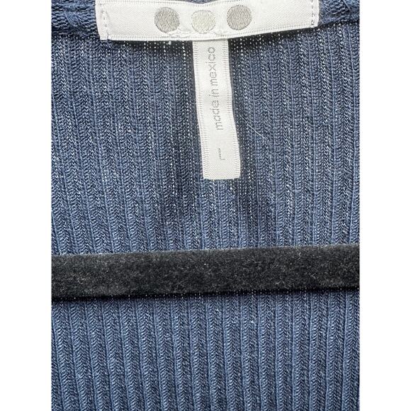 New Three Dots Top Navy Blue Scoop Neck Ribbed Knit Pullover 3/4 Sleeve Sz L - Picture 3 of 5